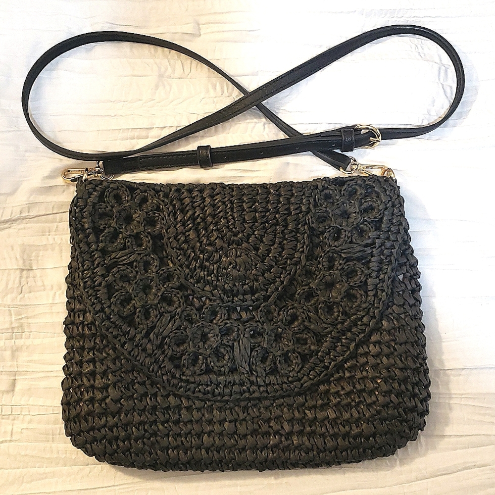 LC Lauren Conrad Black Daisy Crochet Bag